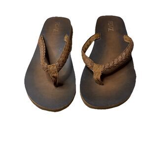 RDVOL Braided Brown Sandal Casual PU Beach Flip Flops Size 9 Womens